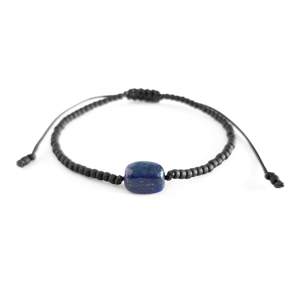 Męska bransoletka na sznurku lapis lazuli Little lapis nugget matte black