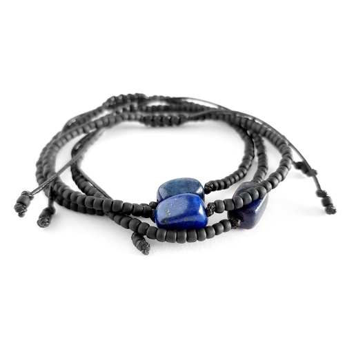 Męska bransoletka na sznurku lapis lazuli Little lapis nugget matte black