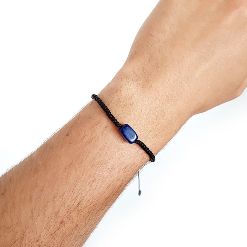 Męska bransoletka na sznurku lapis lazuli Little lapis nugget matte black