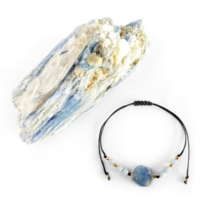 Bransoletka kyanit, angelit i hematyt na czarnym sznurku