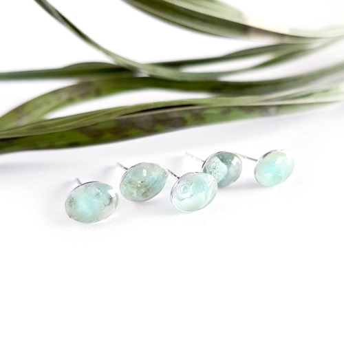 Kolczyki sztyfty owale akwamaryn w żywicy srebro p.925 Sparkles aquamarine