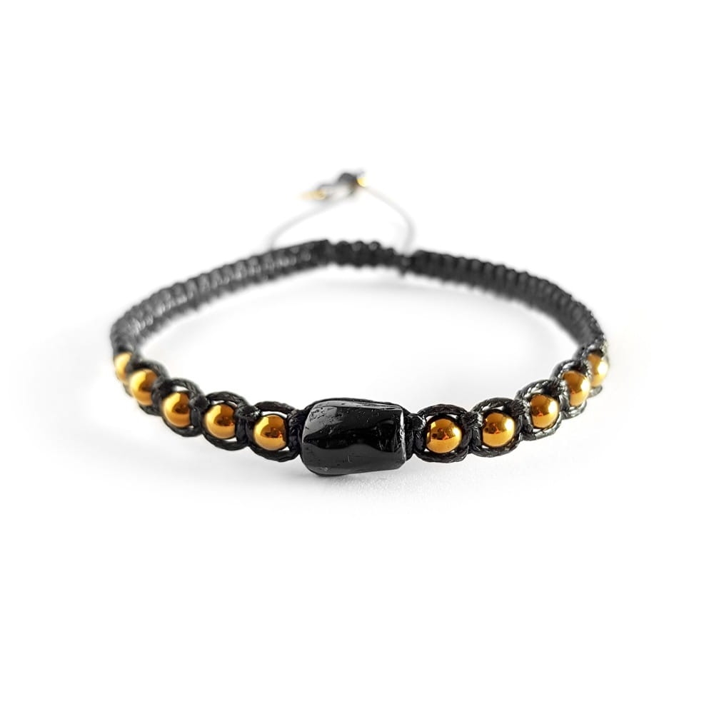 Męska bransoletka makramowa czarny turmalin i hematyt / bransoletka ochronna