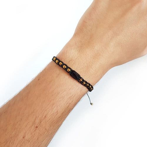 Męska bransoletka makramowa czarny turmalin i hematyt / bransoletka ochronna