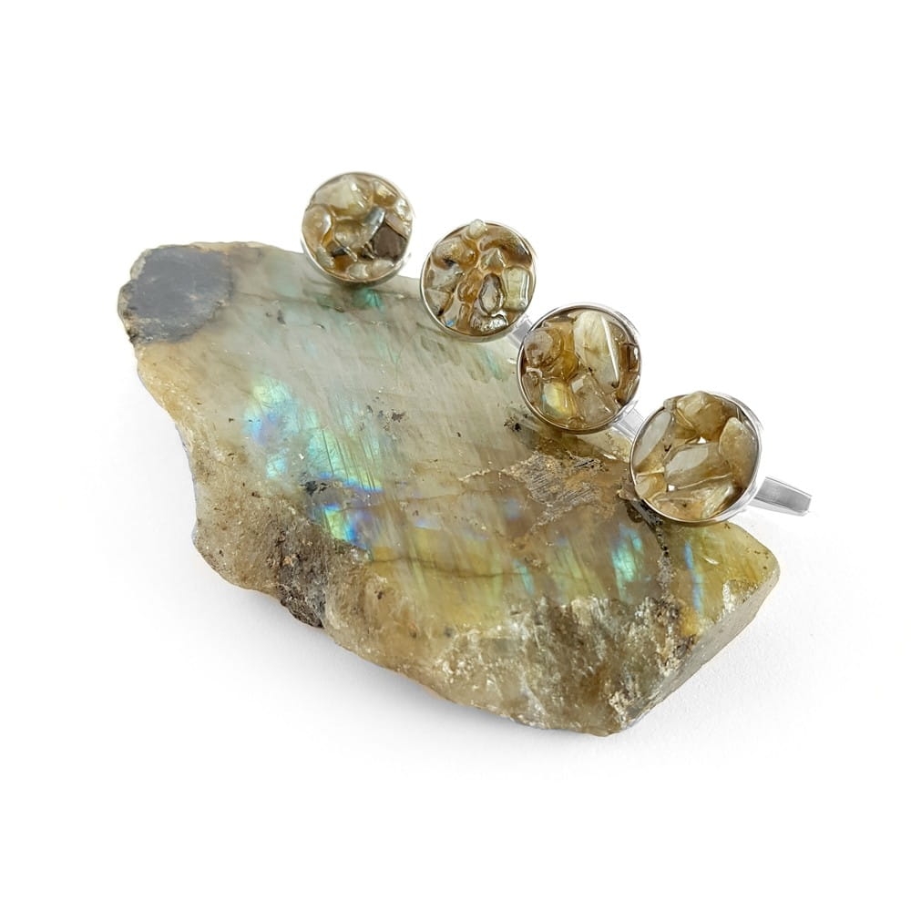 Spinki do mankietów labradoryt w żywicy stal chirurgiczna Sparkles labradorite