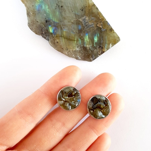 Spinki do mankietów labradoryt w żywicy stal chirurgiczna Sparkles labradorite