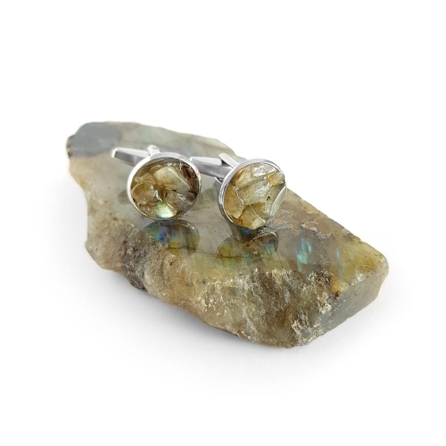 Spinki do mankietów labradoryt w żywicy stal chirurgiczna Sparkles labradorite