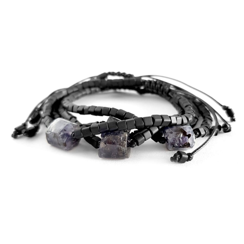 Męska bransoletka na sznurku iolit Little iolite nugget matte black