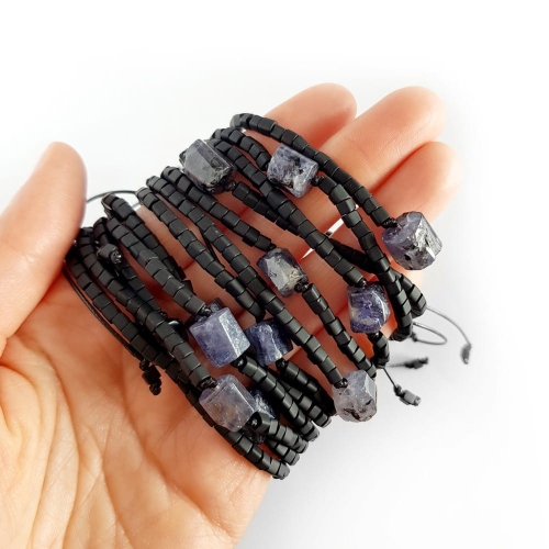 Męska bransoletka na sznurku iolit Little iolite nugget matte black