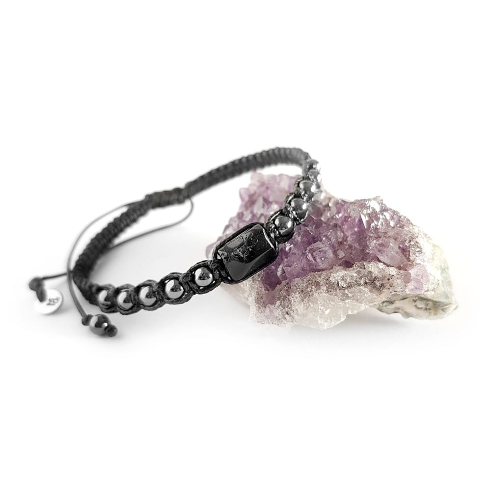 Męska bransoletka makramowa czarny turmalin i hematyt / bransoletka ochronna v.2