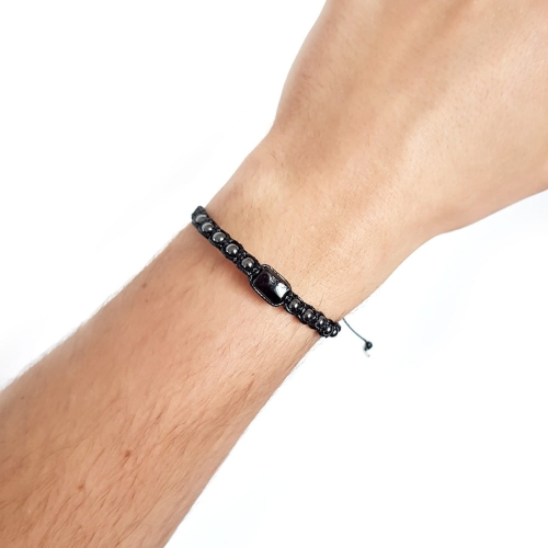 Męska bransoletka makramowa czarny turmalin i hematyt / bransoletka ochronna v.2