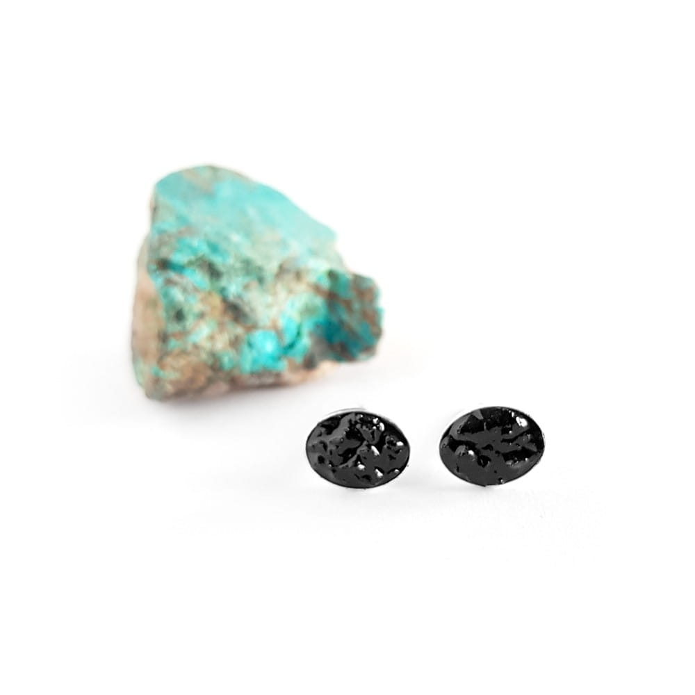 Kolczyki sztyfty owale czarny turmalin w żywicy srebro p.925 Sparkles black