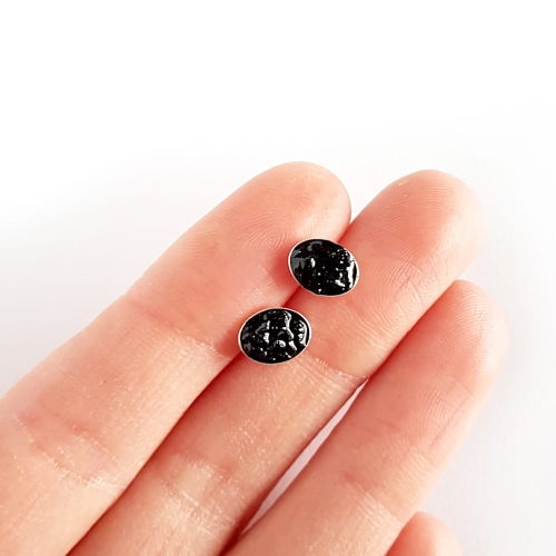 Kolczyki sztyfty owale czarny turmalin w żywicy srebro p.925 Sparkles black