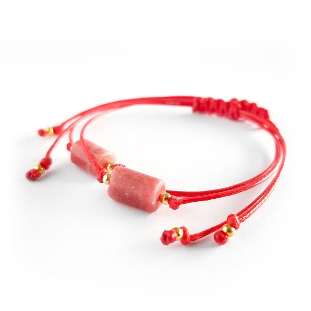 WishYouLuck thulit bryłka i pozłacane srebro p.925 bransoletka szczęścia na czerwonym sznurku