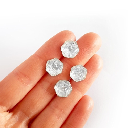 Kolczyki sztyfty heksagony kryształ górski w żywicy srebro p.925 Sparkles crystal