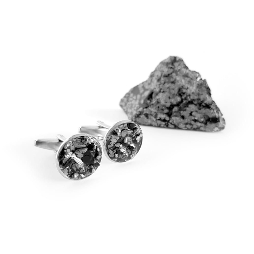 Spinki do mankietów obsydian śnieżny w żywicy stal chirurgiczna Sparkles snowy