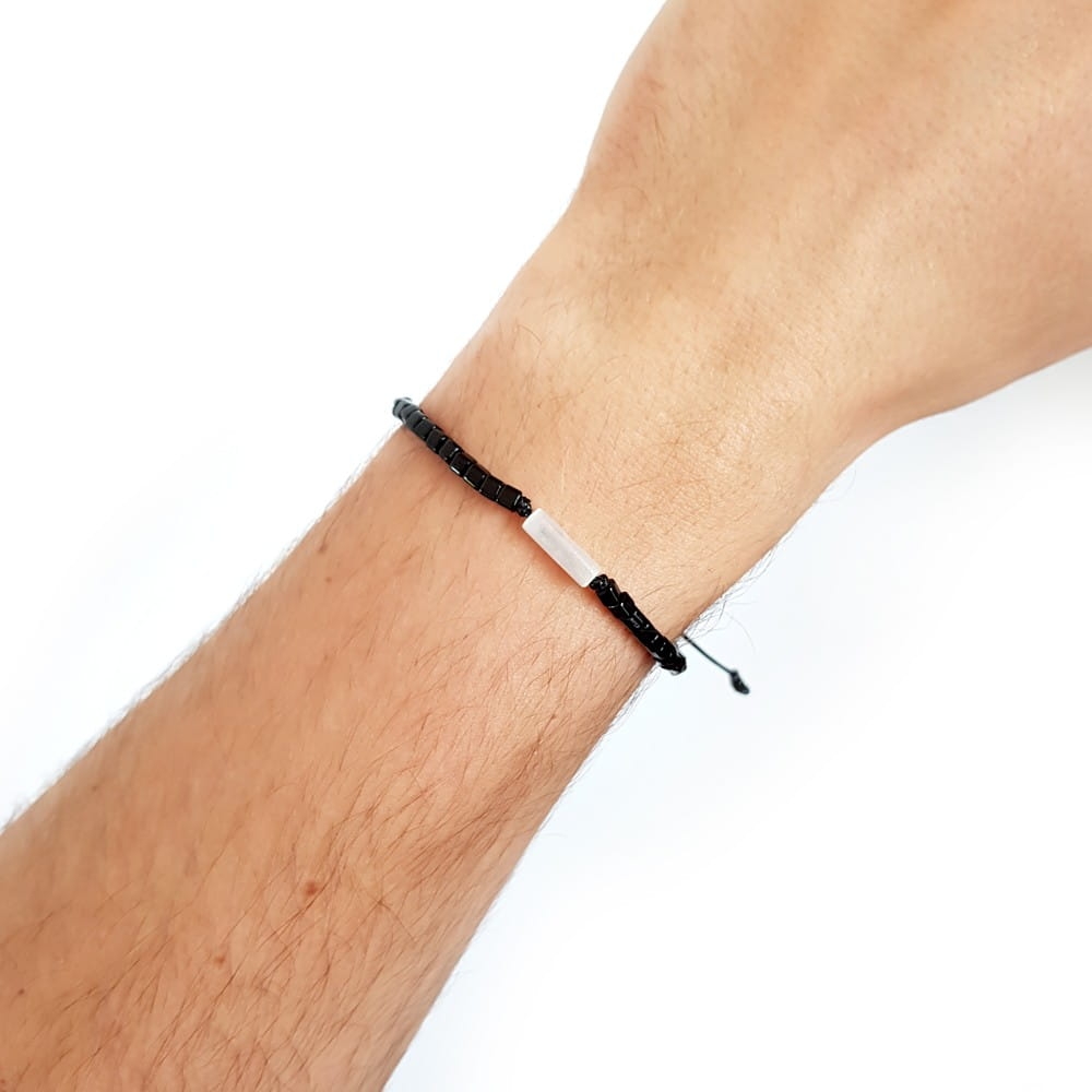 Męska bransoletka na sznurku selenit Moon stick