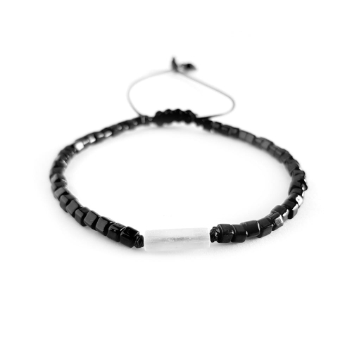 Męska bransoletka na sznurku selenit Moon stick