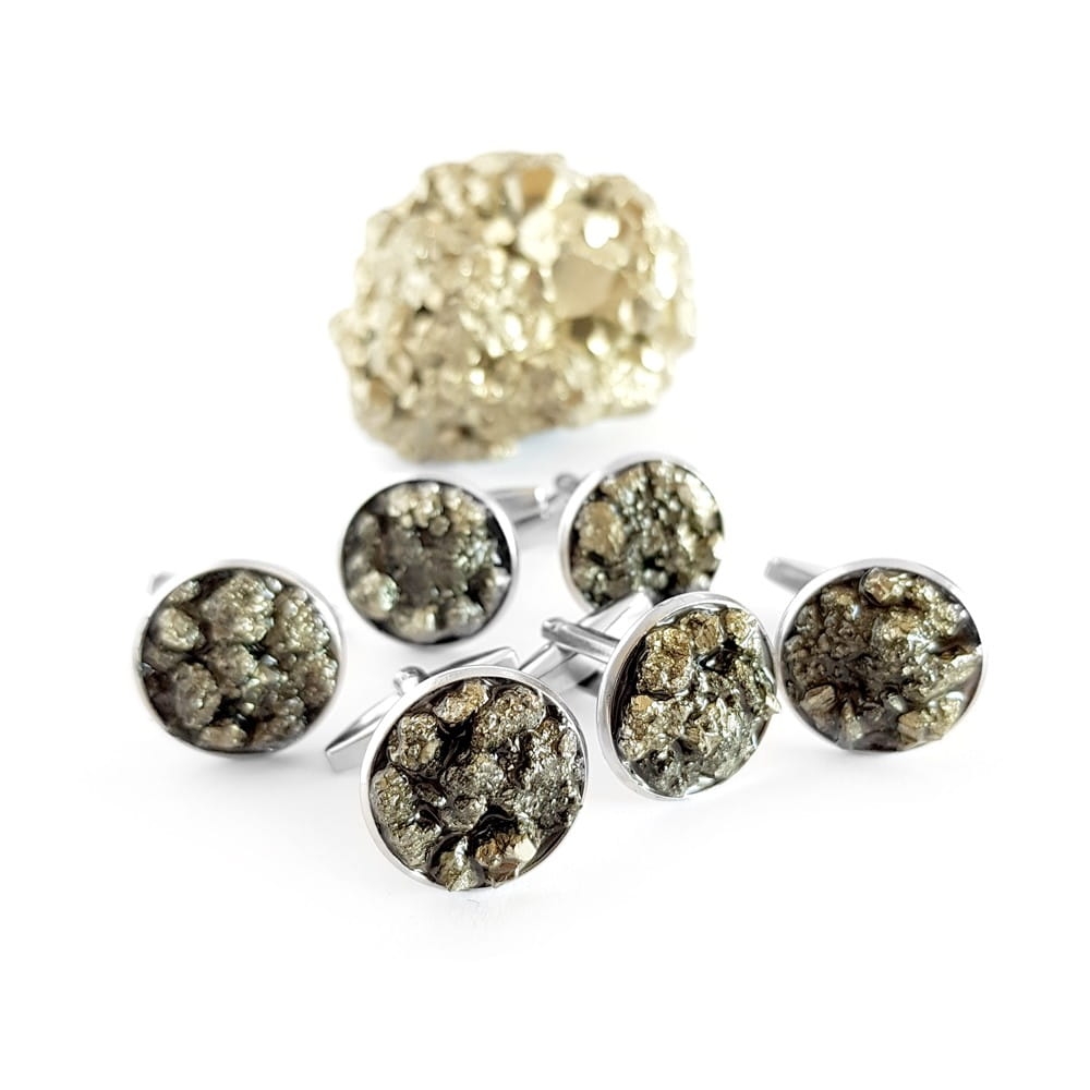 Spinki do mankietów piryt w żywicy stal chirurgiczna Sparkles pyrite