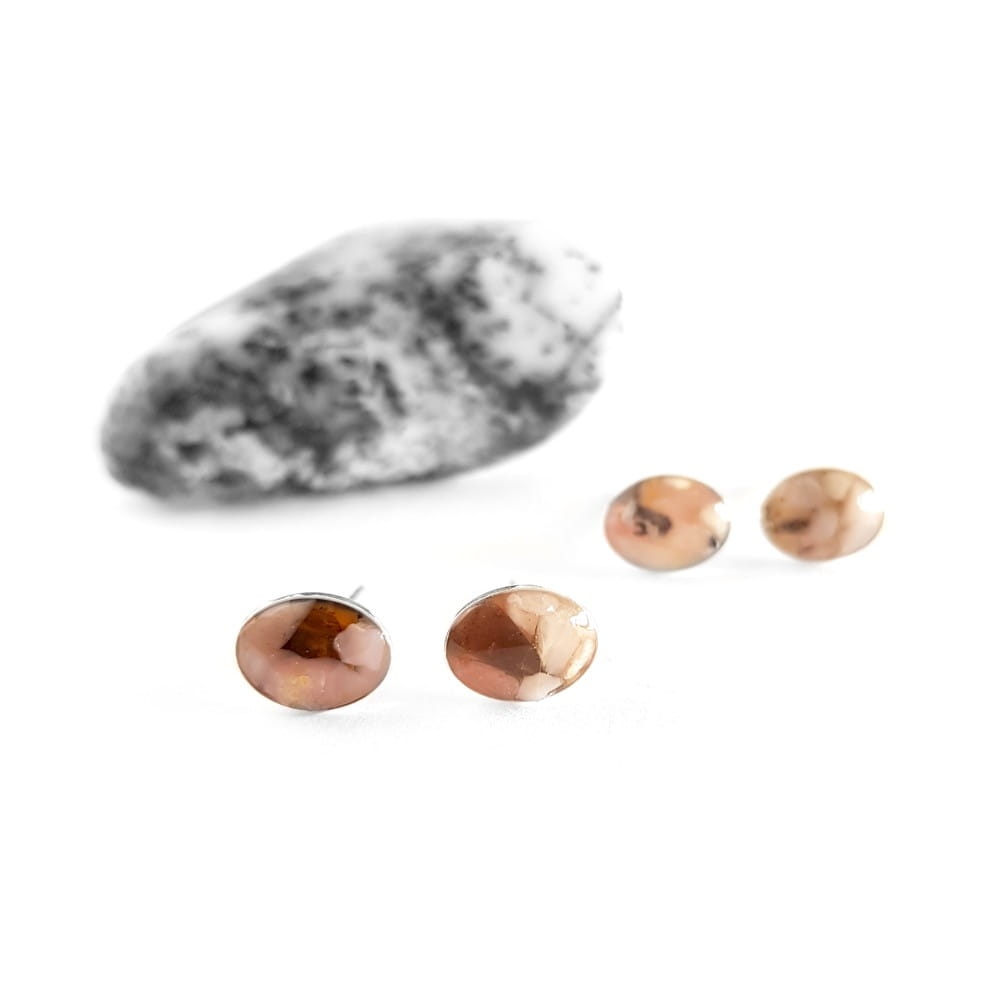 Kolczyki sztyfty owale różowy opal w żywicy srebro p.925 Sparkles pink