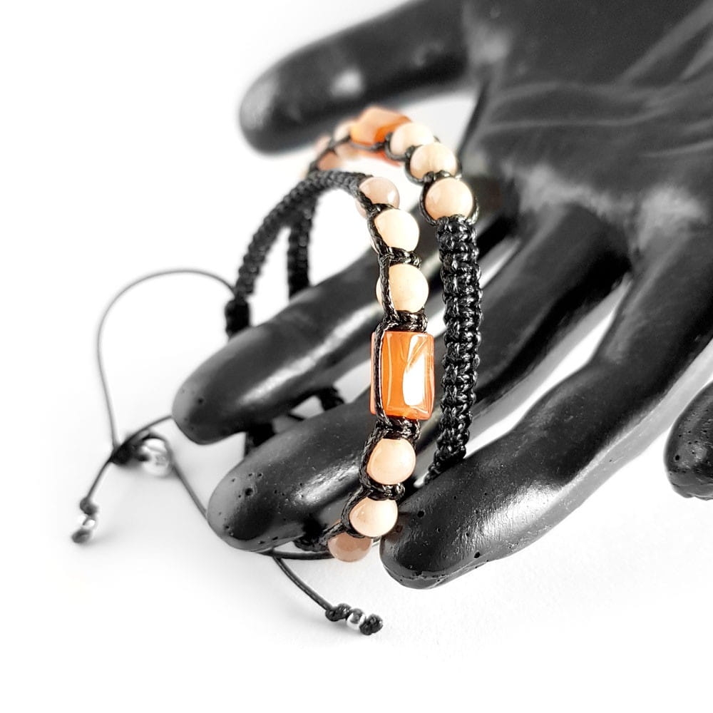 Męska bransoletka makramowa karneol i kamień słoneczny