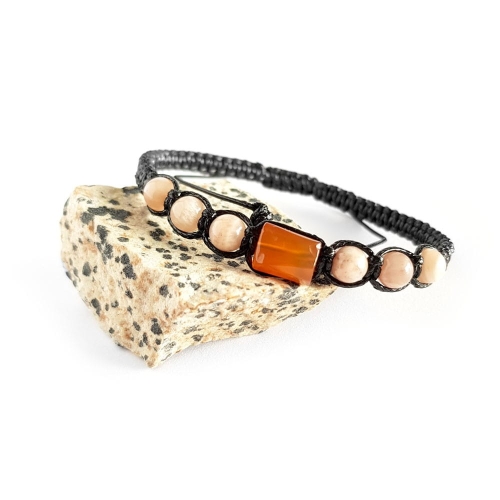 Męska bransoletka makramowa karneol i kamień słoneczny