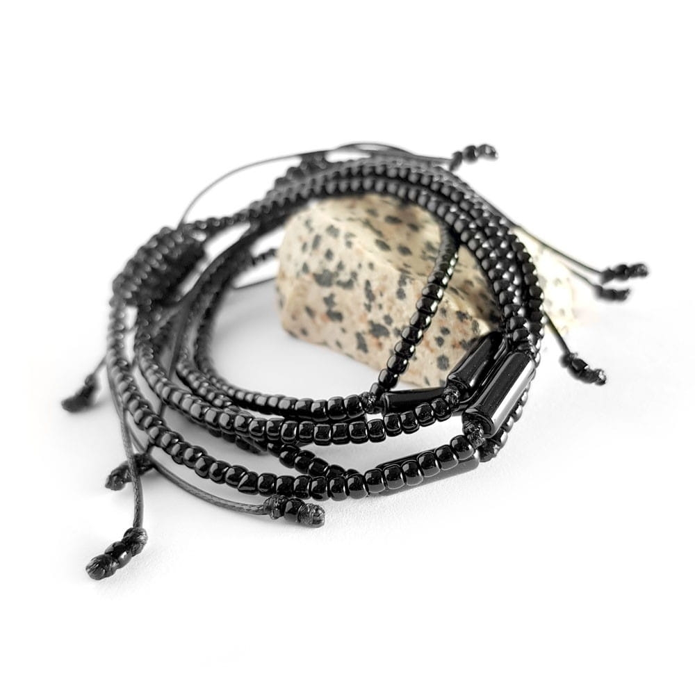 Męska bransoletka na sznurku onyks Black stick