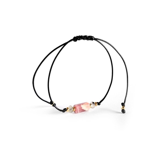Bransoletka rodochrozyt, labradoryt i pozłacane srebro p.925 na czarnym sznurku