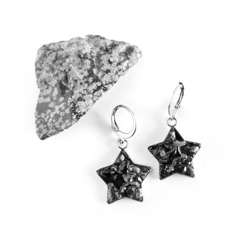 Kolczyki wiszące gwiazdki obsydian śnieżny w żywicy stal chirurgiczna Sparkles snowy
