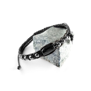 Damska bransoletka makramowa czarny turmalin i hematyt / bransoletka ochronna