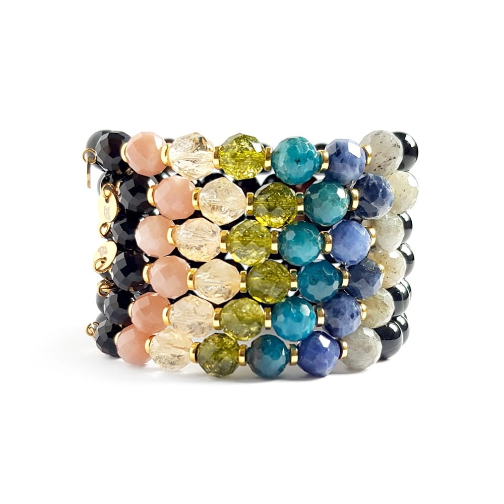 Bransoletka Balance - wszystkie czakry - labradoryt, sodalit, apatyt, peridot, cytryn, kamień słoneczny, czarny agat i onyks