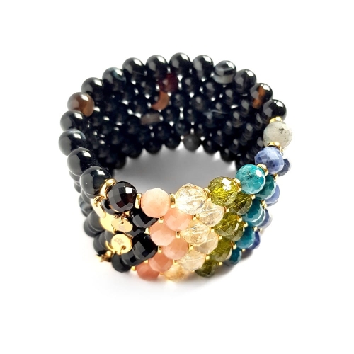 Bransoletka Balance - wszystkie czakry - labradoryt, sodalit, apatyt, peridot, cytryn, kamień słoneczny, czarny agat i onyks