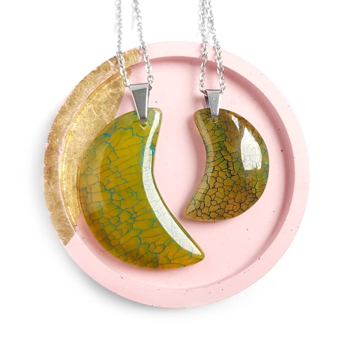 Naszyjniki mama i córka księżyce agat ognisty na srebrnym łańcuszku stal chirurgiczna