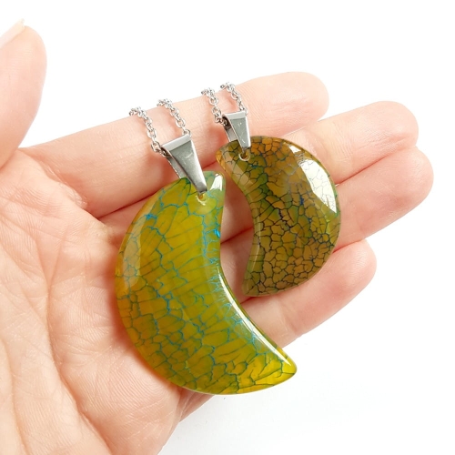 Naszyjniki mama i córka księżyce agat ognisty na srebrnym łańcuszku stal chirurgiczna