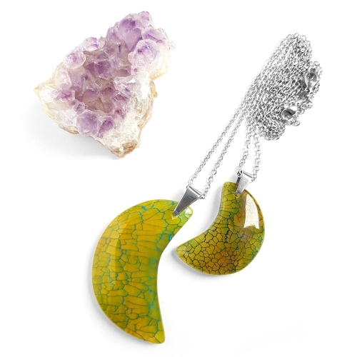 Naszyjniki mama i córka księżyce agat ognisty na srebrnym łańcuszku stal chirurgiczna