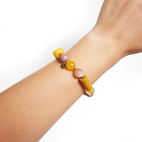 Bohemian bransoletka unikat mokait, kamień słoneczny, jadeit, rodonit, nefryt i hematyt