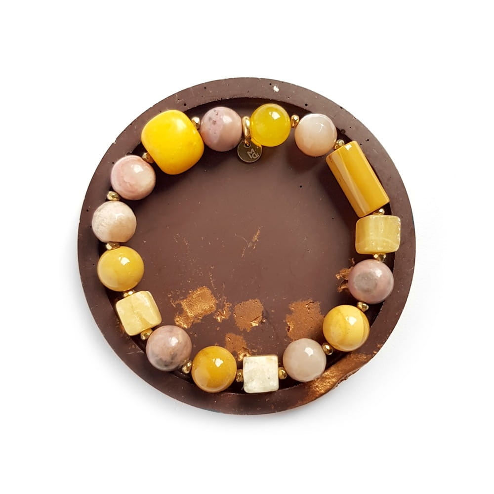 Bohemian bransoletka unikat mokait, kamień słoneczny, jadeit, rodonit, nefryt i hematyt