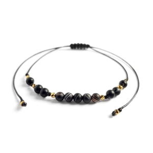 Bransoletka czarny agat pasiasty i hematyt na czarnym sznurku / bransoletka ochronna