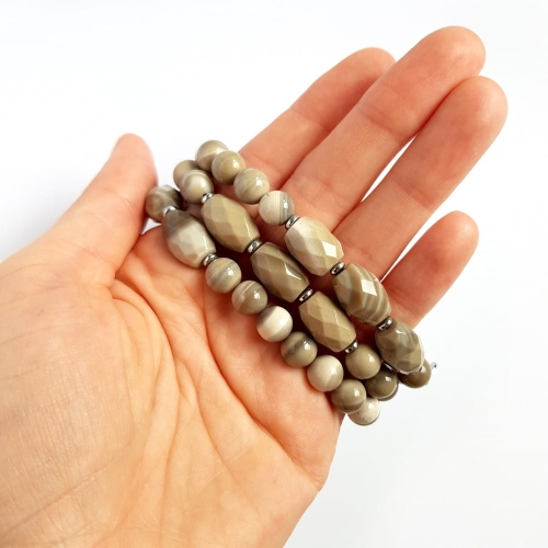 Męska bransoletka krzemień pasiasty, hematyt i stal chirurgiczna