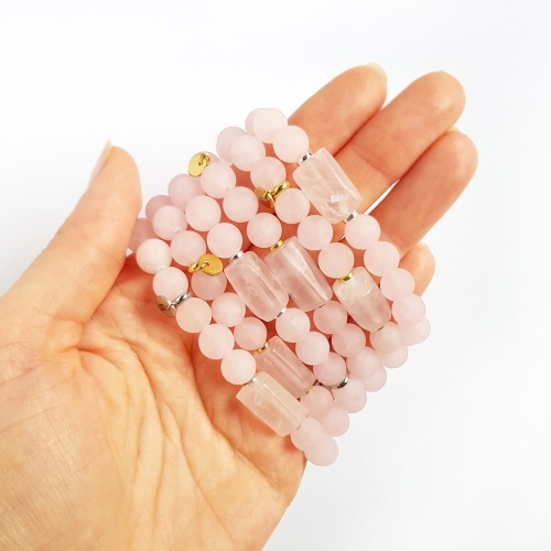 Bransoletka kwarc różowy i hematyt