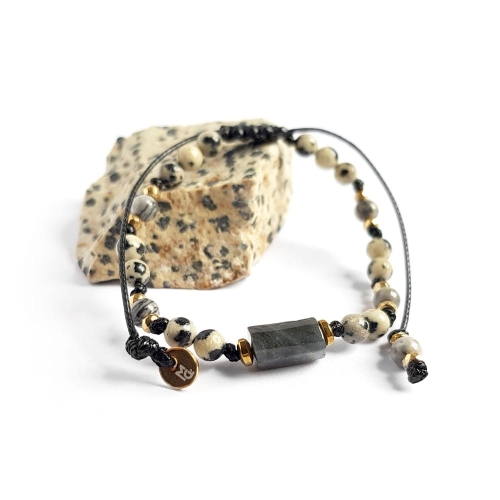 Bransoletka labradoryt, jaspis dalmatyńczyk, jaspis szary i hematyt  Fullness of harmony