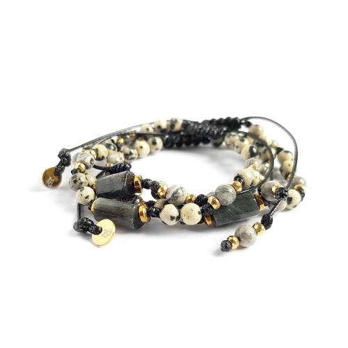 Bransoletka labradoryt, jaspis dalmatyńczyk, jaspis szary i hematyt  Fullness of harmony