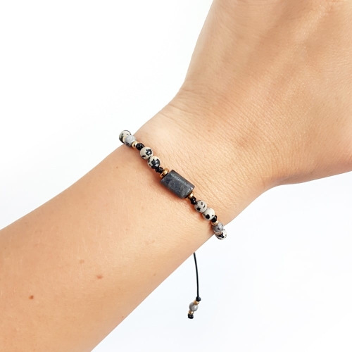 Bransoletka labradoryt, jaspis dalmatyńczyk, jaspis szary i hematyt  Fullness of harmony