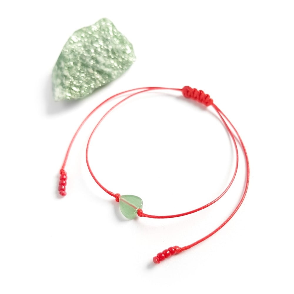 WishYouLuck zielony awenturyn serce bransoletka szczęścia na czerwonym sznurku