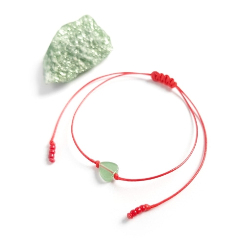 WishYouLuck zielony awenturyn serce bransoletka szczęścia na czerwonym sznurku