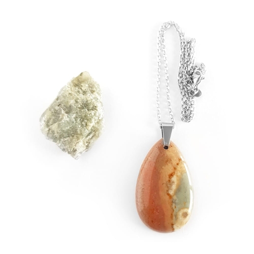 Naszyjnik unikat jaspis polichromowy kropla stal chirurgiczna