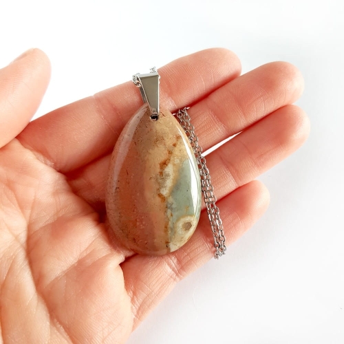 Naszyjnik unikat jaspis polichromowy kropla stal chirurgiczna