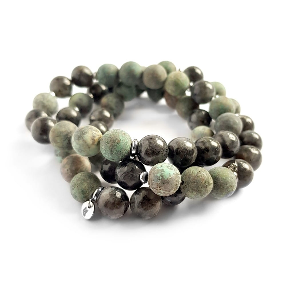 Męska bransoletka z kamieni naturalnych turskus afrykański, larvikit i hematyt