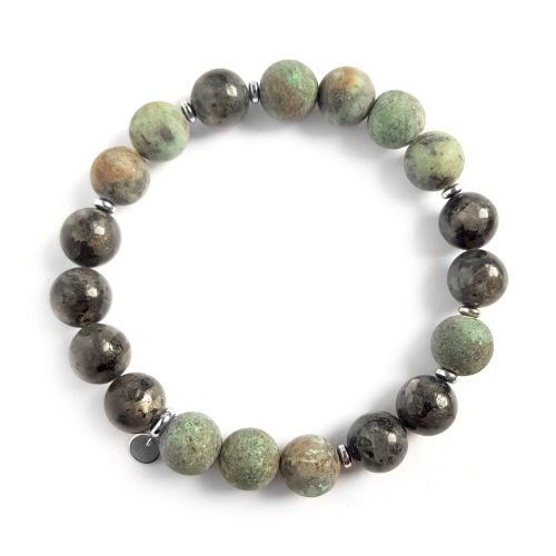 Męska bransoletka z kamieni naturalnych turskus afrykański, larvikit i hematyt