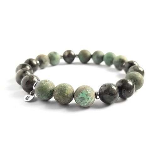 Męska bransoletka z kamieni naturalnych turskus afrykański, larvikit i hematyt