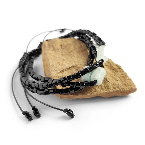 Męska bransoletka na sznurku akwamaryn Little aquamarine cylinder polished black